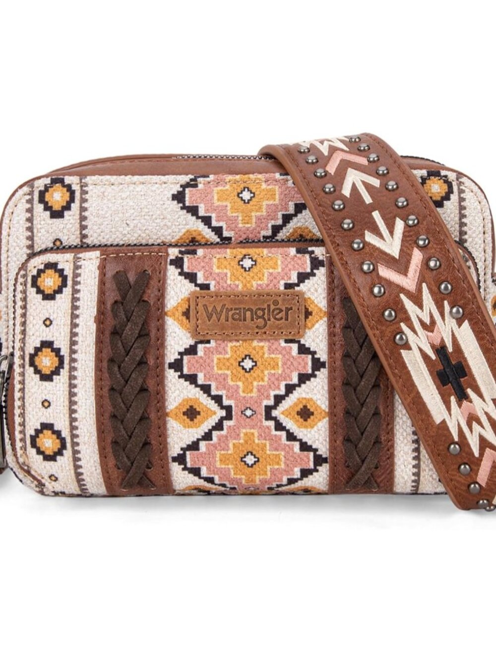 Wrangler Crossbody Bag for Women Boho Aztec Small Multi Pocket Crossover Purse